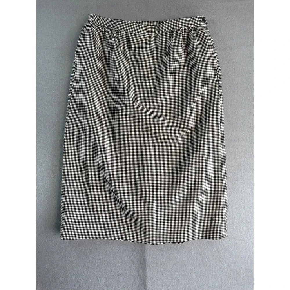 Vintage‎ Pendleton Skirt Womens 14W Black Check Wool Tweed Lined Back Slit USA